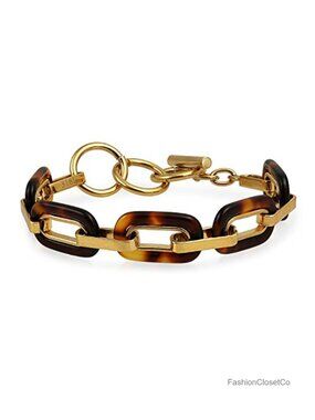 Gold Plated Acrylic Leopard Tortoise Shell Link Bracelet Oval Toggle Clasp